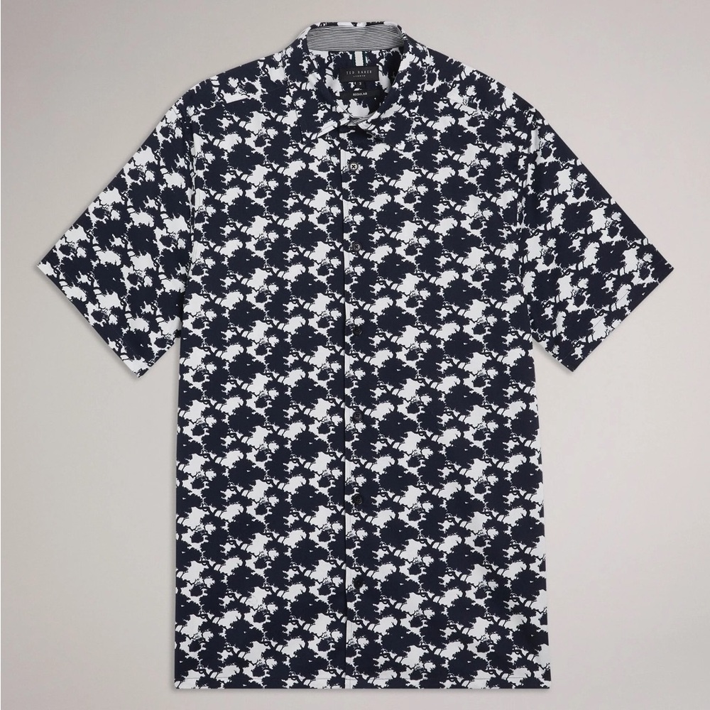 Ted Baker Men's Black and White Patterned Short sleeve button down Shirt